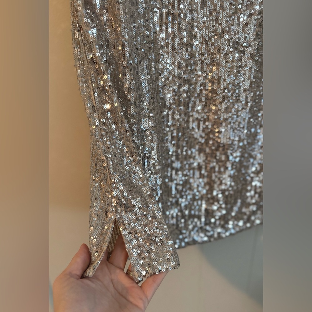 Rachel Zoe Sparkly Sequin Champagne Blouse, Size M - Picture 4 of 10